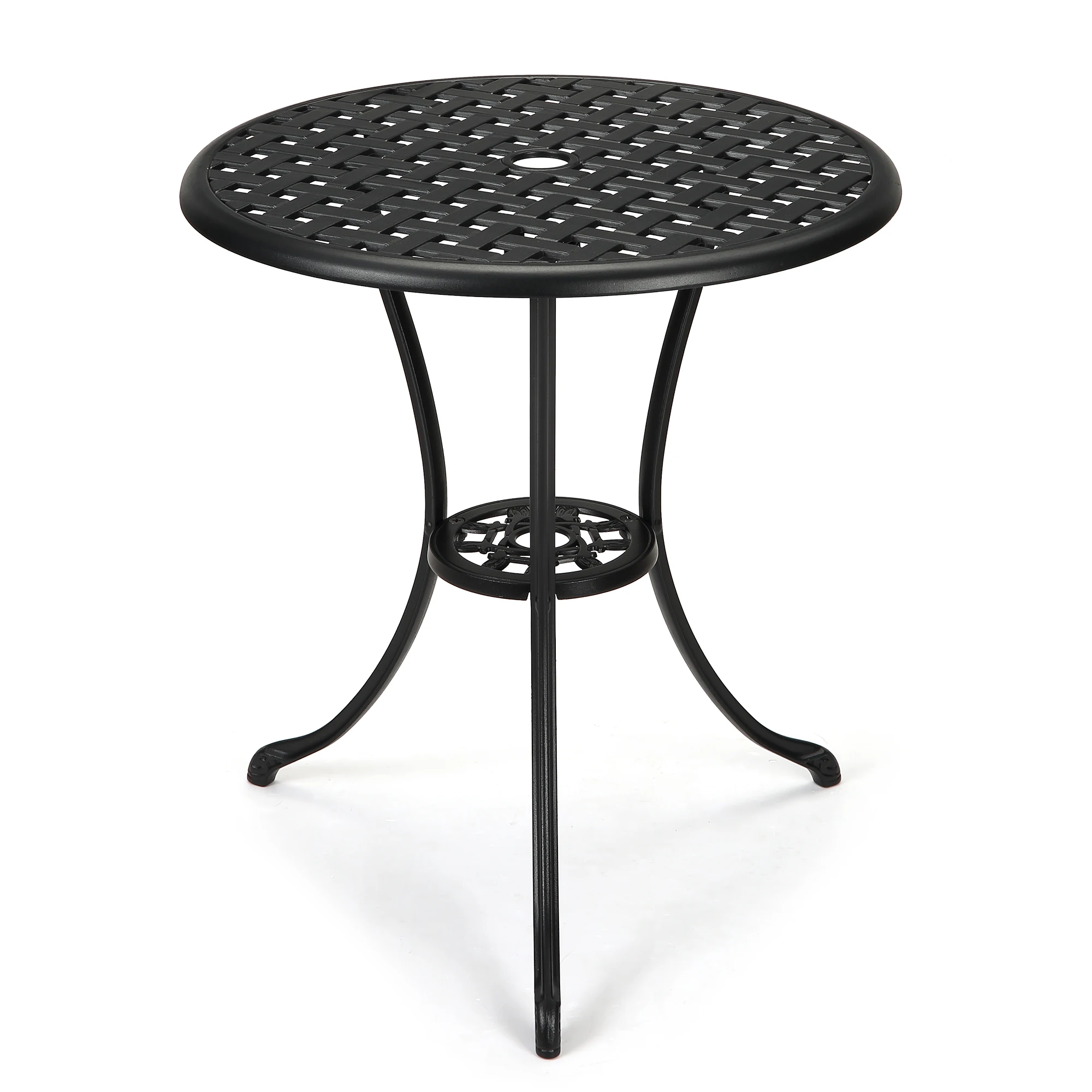 60 cm Terrassen-Esstisch aus Aluminiumguss, Bistrotisch mit Schirmloch für Terrassendeck, Hinterhof, Garten, Balkon, Esszimmer