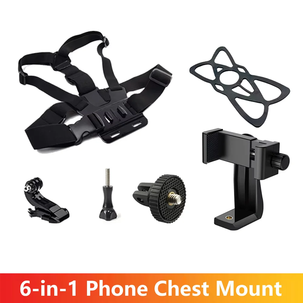 6-in-1 Telefon Brust Halterung Einstellbare Telefon Clip Stativ Selfie Stick Für Samsung iPhone HUAWEI XIAOMI Realme goPro OSMO Action Cam Image