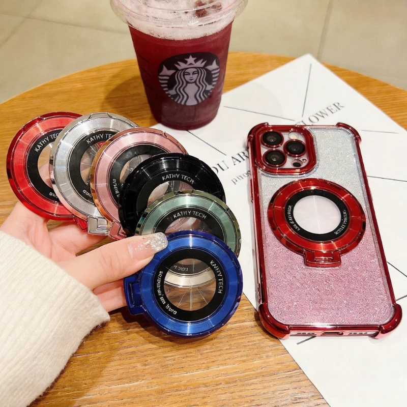 Glitzernder Handy-Ringhalter mit selbstklebender Rückseite, faltbarer Ständer, glänzendes Strass-Design, universell für alle Smartphones Image