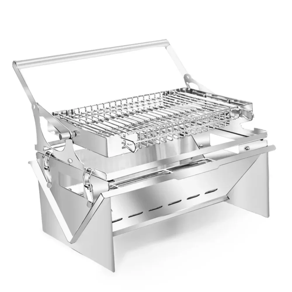 Camping-Grill mit Klappfunktion, Grillrost, um 360 Grad vollständig drehbar, Edelstahlgrill, faltbar Image
