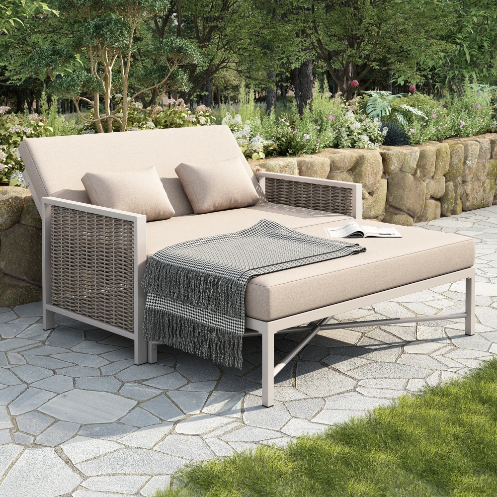Gartenmöbel für 2 Personen, Garten-Freizeitsofa, Outdoor-Liegebett, Verstellbare Rückenlehne (5-stufig, 0-65°) ° ), ausziehbare Fußstütze Image