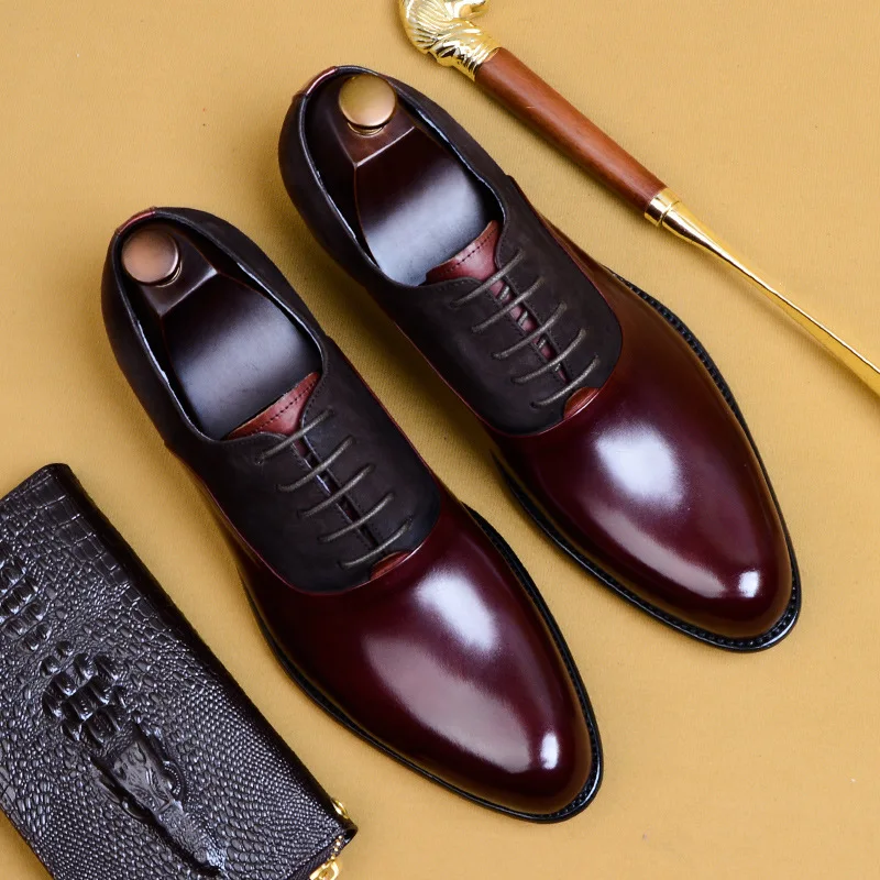 Brogue aus echtem Rindsleder, Hochzeit, Business, Herren, lässige Wohnungen, Vintage, handgefertigte Oxford-Schuhe für Herren, Schwarz, Burgunderrot 2024