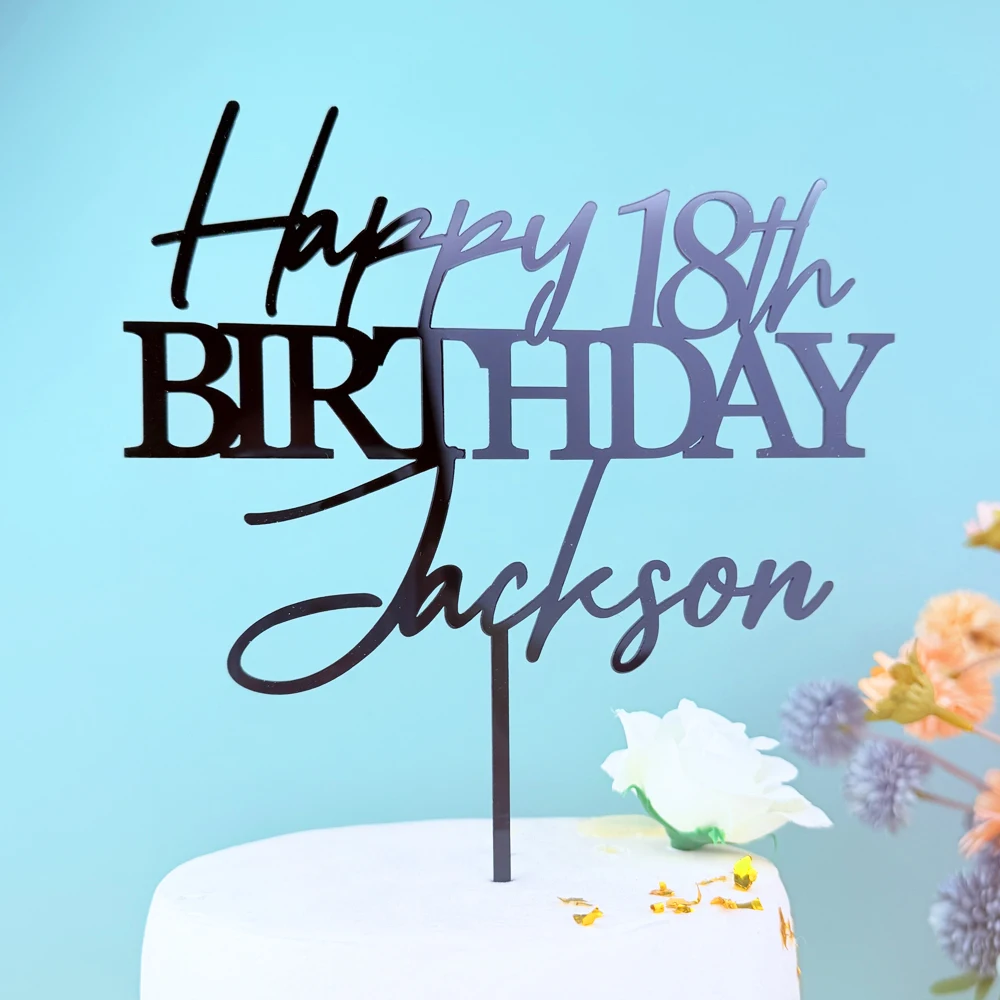 Personalisierter Geburtstagstorten-Aufsatz Geburtstagstorten-Dekoration Jubiläums-Kuchenaufsatz mit Namen Image