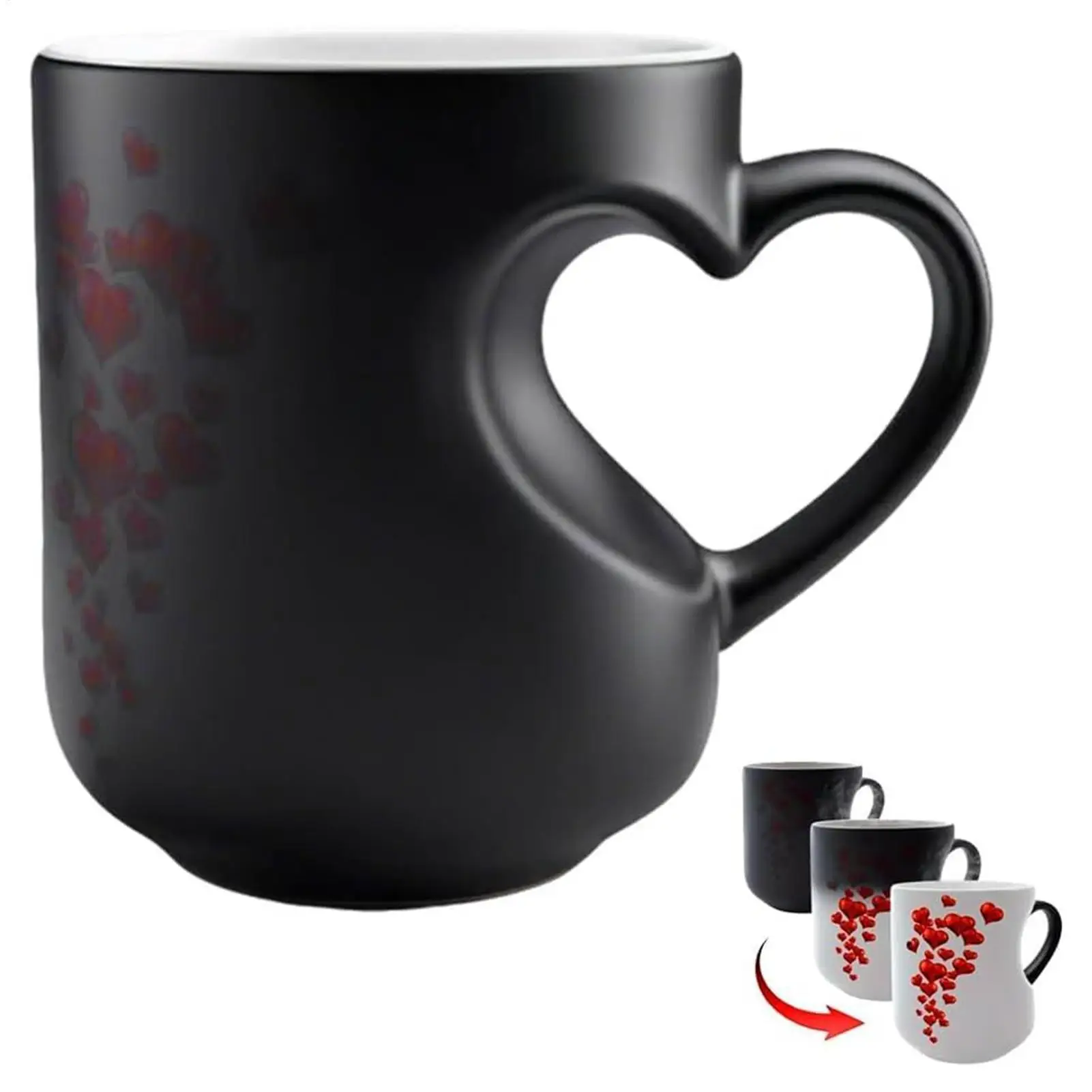Herzförmige Farbwechsel-Tasse 325ml Keramik Magischer Temperaturempfindlicher Becher mit Henkel für Kaffee Tee Paare Valentinstag Geschenk
