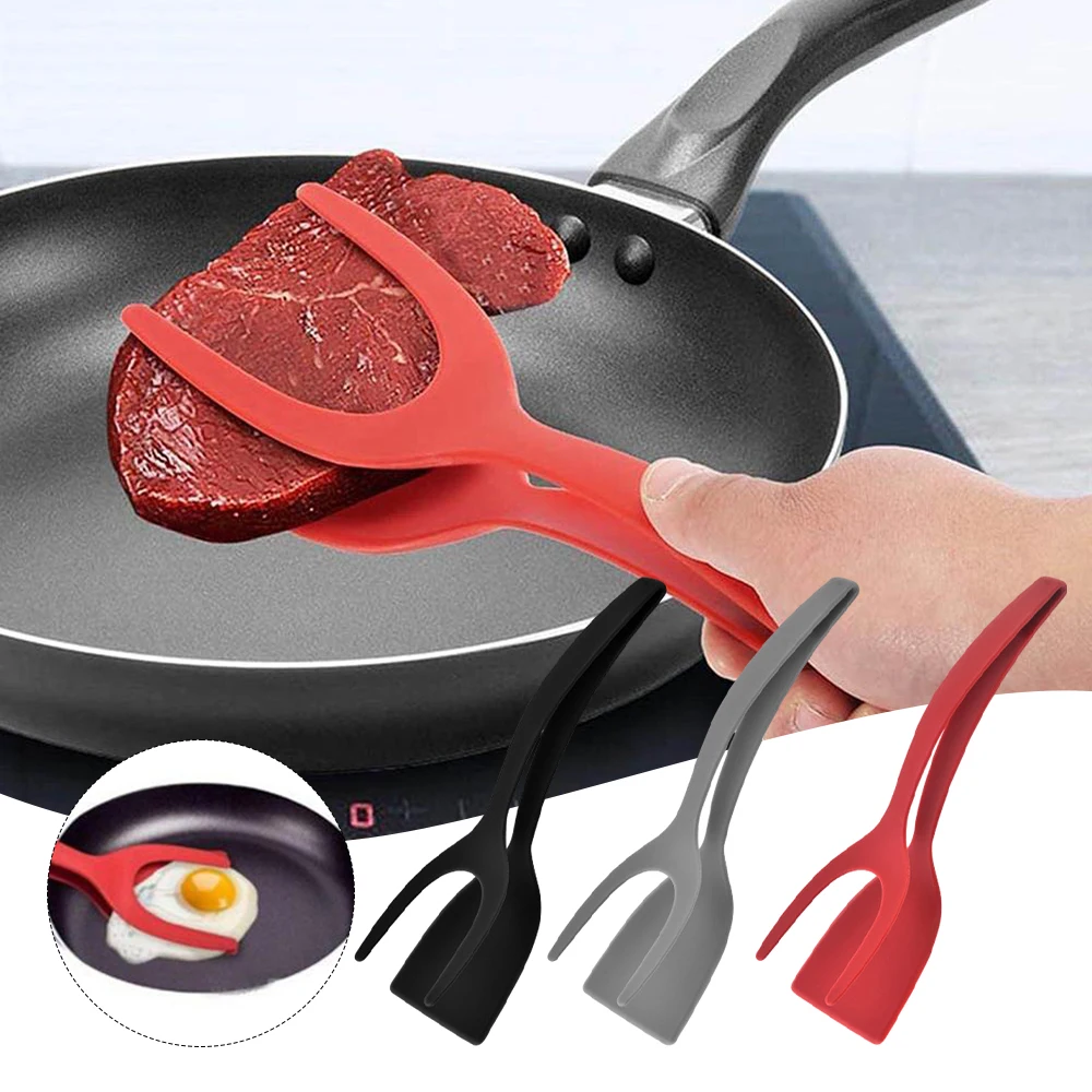 2-in-1-Griff-Flip-Zange, französischer Toast, Pfannkuchen-Ei-Klemme, Silikon-Steakzange, Spachtel, antihaftbeschichtet, Omelett-Herstellung, Clip, Küchenhelfer Image