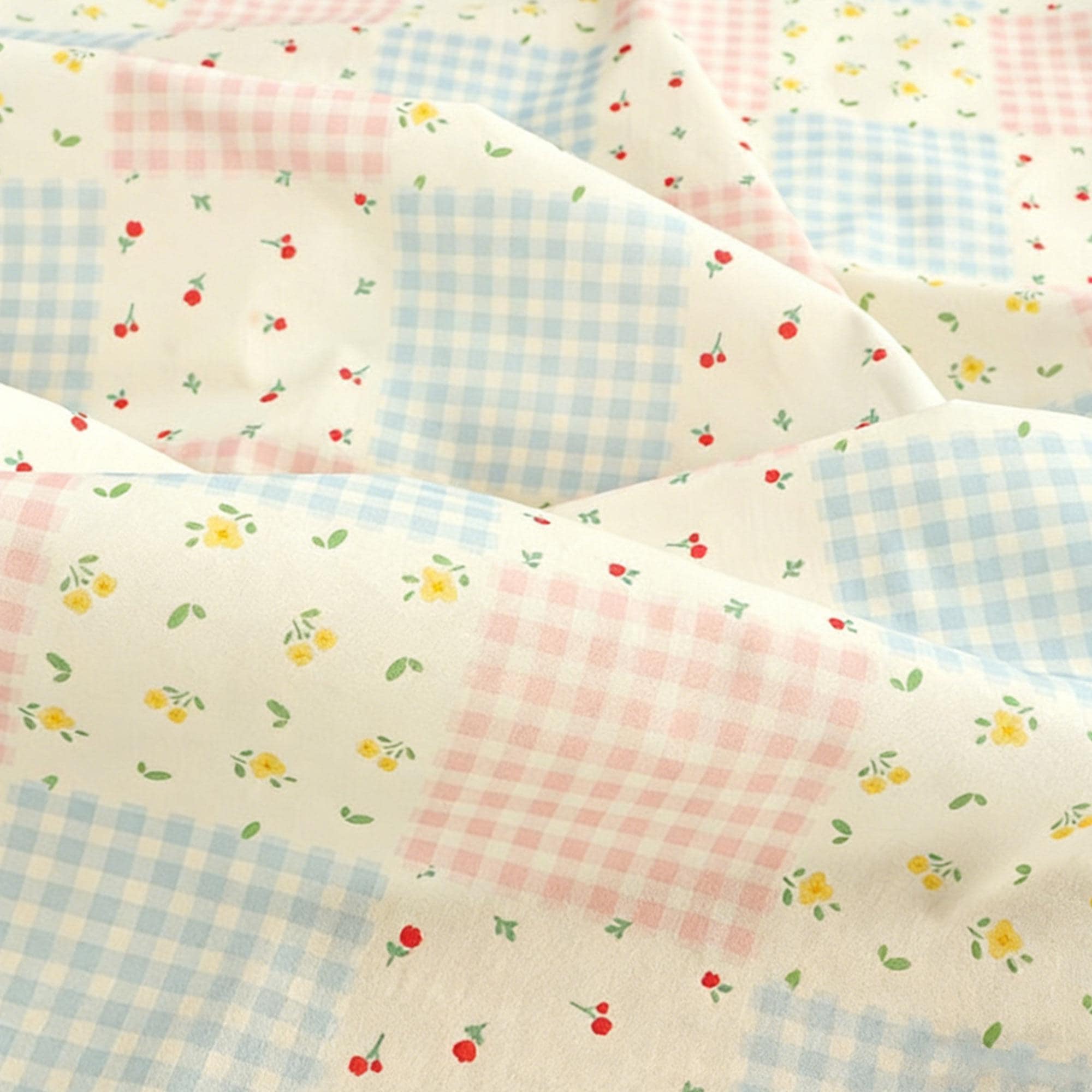 Tessuto di cotone stampato floreale - Popeline patchwork quadrato a quadretti a quadretti con motivo floreale Cottage Chic - Borse personalizzate - Fa