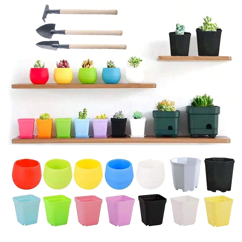 Set di vasi da fiori in plastica colorata traspirante Mini attrezzi per piante da giardinaggio Balcone domestico Desktop Verde Vaso da fiori succulente TMZ