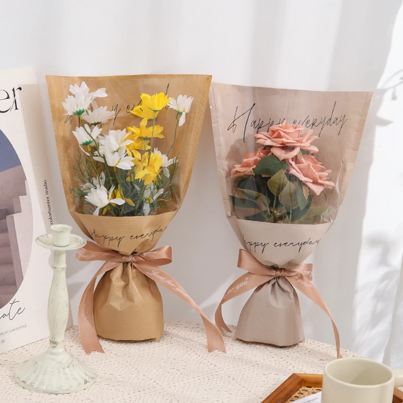 Carta da imballaggio con fiori in carta Kraft, Sacchetti per imballaggio con fiori multipli di rose, Carta da imballaggio per bouquet singolo, San Valentino