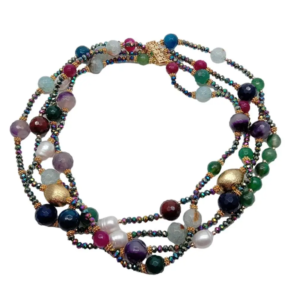 Y · YING 4 Strands Kultivierte Weiße Perle Multi Farbe Achat Halskette Choker Halsketten Frauen Schmuck Für Party Image