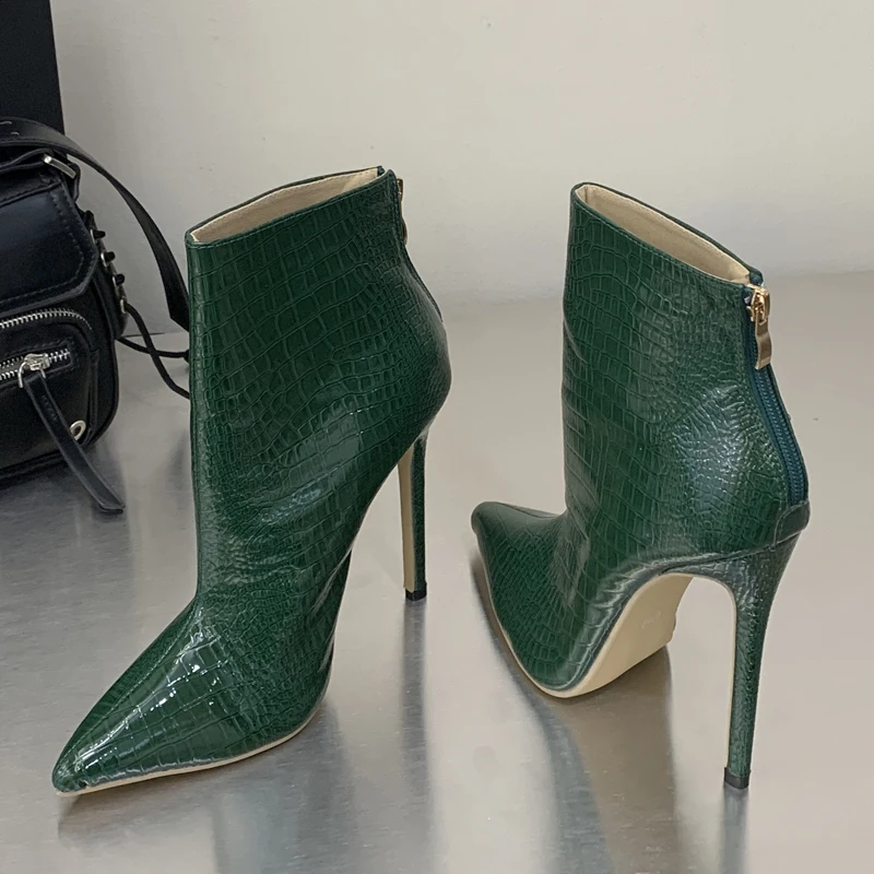 Eilyken Frühling Herbst Design Schlange Muster Spitz Frau Stiefeletten Schuhe Sexy Dünne High Heels Zipper Schuhe