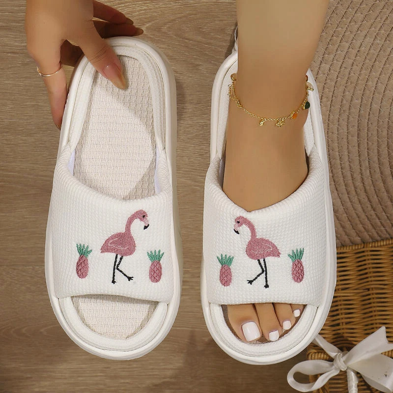 Flamingo Plateau Damen-Hausschuhe Neu 2026 Hanf Sommer Designer Damenschuhe Indoor-Slides Weiche Dicke Sohle Rutschfeste Bodenschuhe