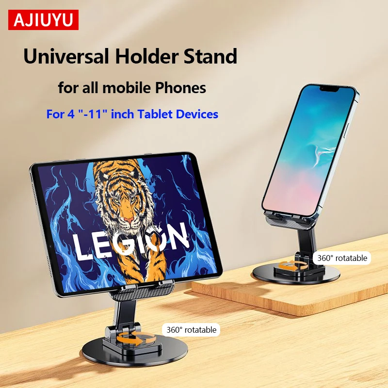AJIUYU Universalständer 360 ° Drehbarer Faltbarer Desktop-Halter für 4"-11'' iPad Handy Tablet Verstellbarer Tragbarer Tablet-Ständer Image