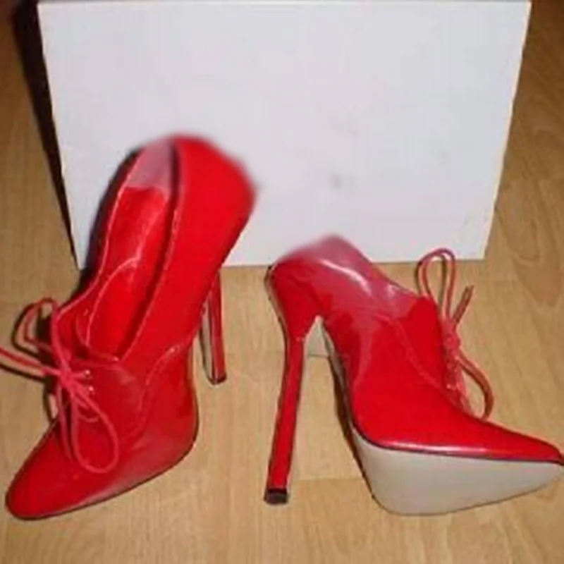 Rot Lace Up Flache Leder Pumpen Dünne High Heel Spitz Mode Kühlen Sommer Casual Große Größe Frau Schuhe Zapatillas Mujer