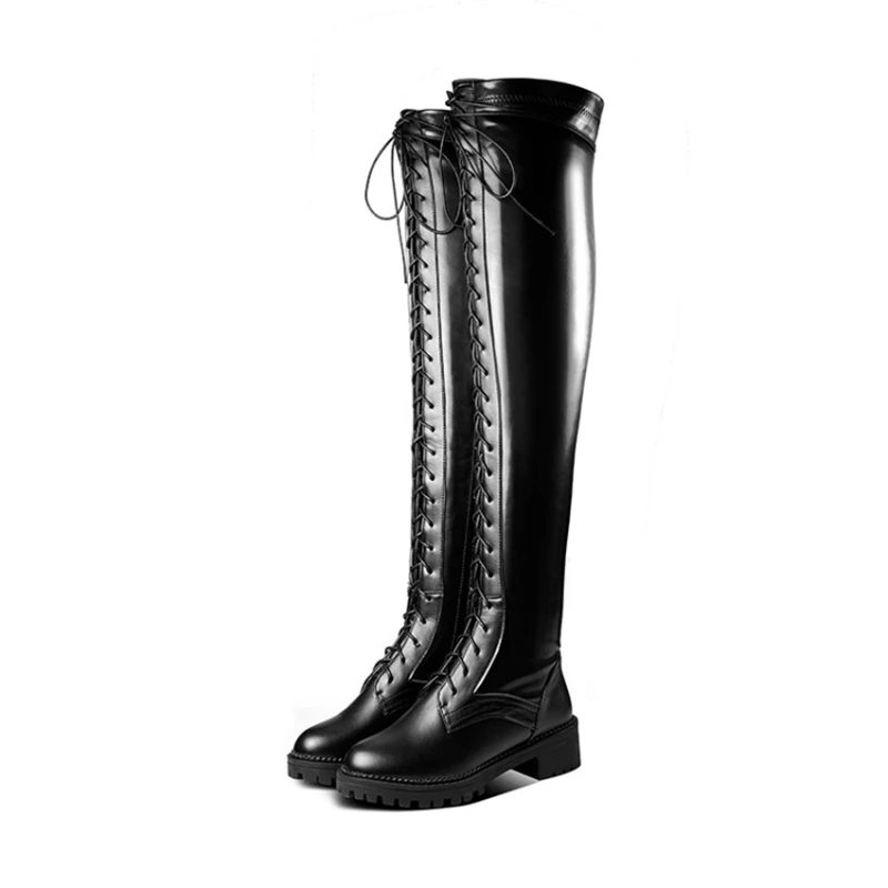 2020 neue Sexy Damen Lace Up Über Das Knie Stiefel Plus Größe 33-52 Plattform Lange Frauen Schuhe Oberschenkel hohe Stiefel zapatos de mujer