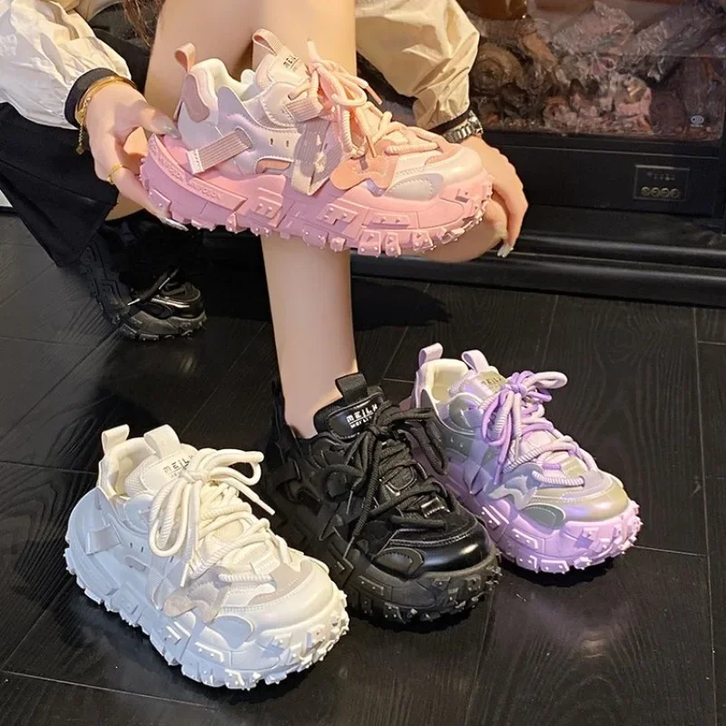 2025, neue klobige Damen-Turnschuhe, interne Erhöhung, Leder, lässig, weiße Damenschuhe, Trainer, Plattform-Sneaker, Jogging-Schuh, Mujer