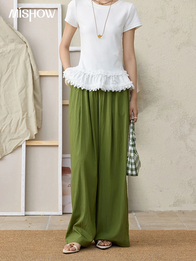 MISHOW Büro Dame Sommer Hosen Frauen Neue 2025, Feste Lose Hohe Taille Elastische Breite Kühle Breite Bein Hose Weibliche Abnehmen MXE31K0920 Image