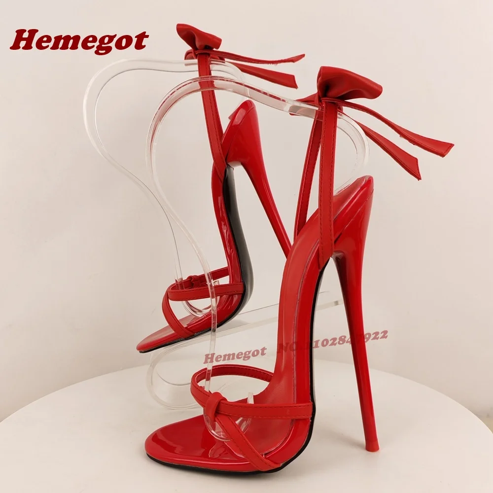 Rote Rückseite Schmetterlingsknoten Sandalen Sexy High Heels Patchwork Glänzende Sommersandalen für Frauen Nachtclub Slingback Stiletto Schuhe