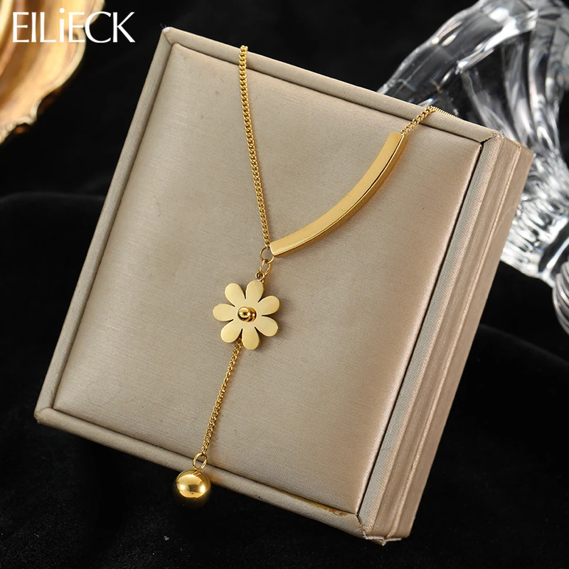 Eilieck 316l Edelstahl Metallkugel Blume Quaste Halskette Modeschmuck für Frauen wasserdichte Schlüsselbein hängende Ketten Image