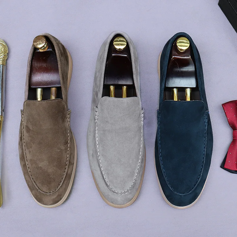 Matte Wildleder Herren schuhe Echt leder Retro Low-Top-Schuhe Business Slip-On Kuh Wildleder Slip-On weiche Herren Freizeit Lederschuhe
