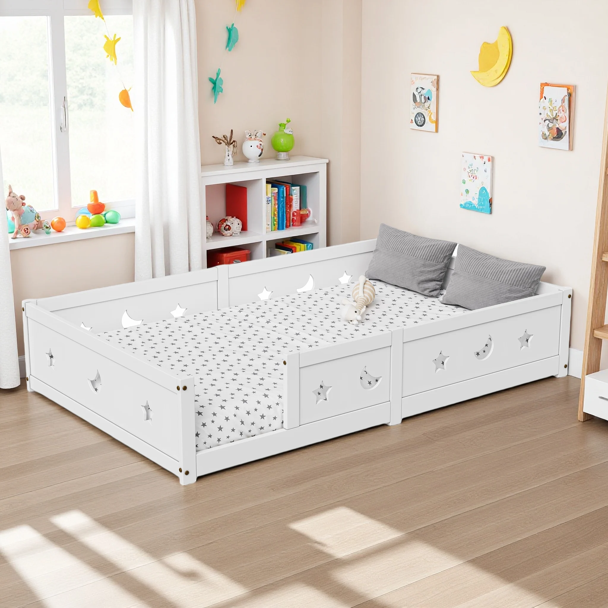 ROSAHQNDA Kinderbett 140 x 200 cm – Bett mit Geländer und Lattenrost, Kinderbett aus Holz, Lattenrost, Fallschutz Image