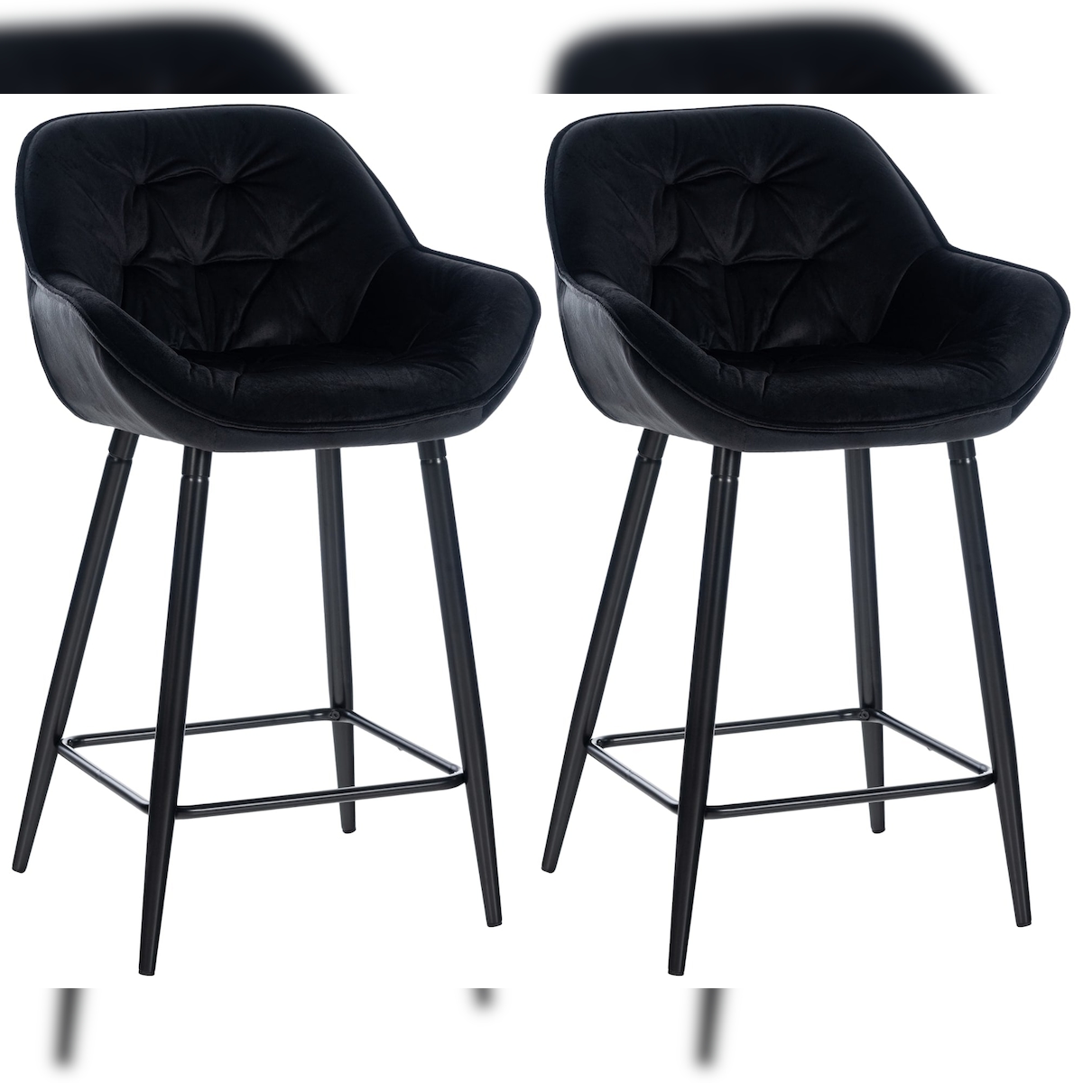 Décoshop26 - Set aus 2 Barhockern Hochstühlen mit gepolsterter Sitzfläche in schwarzem Samt und schwarzem Metall 10_0004162 Image