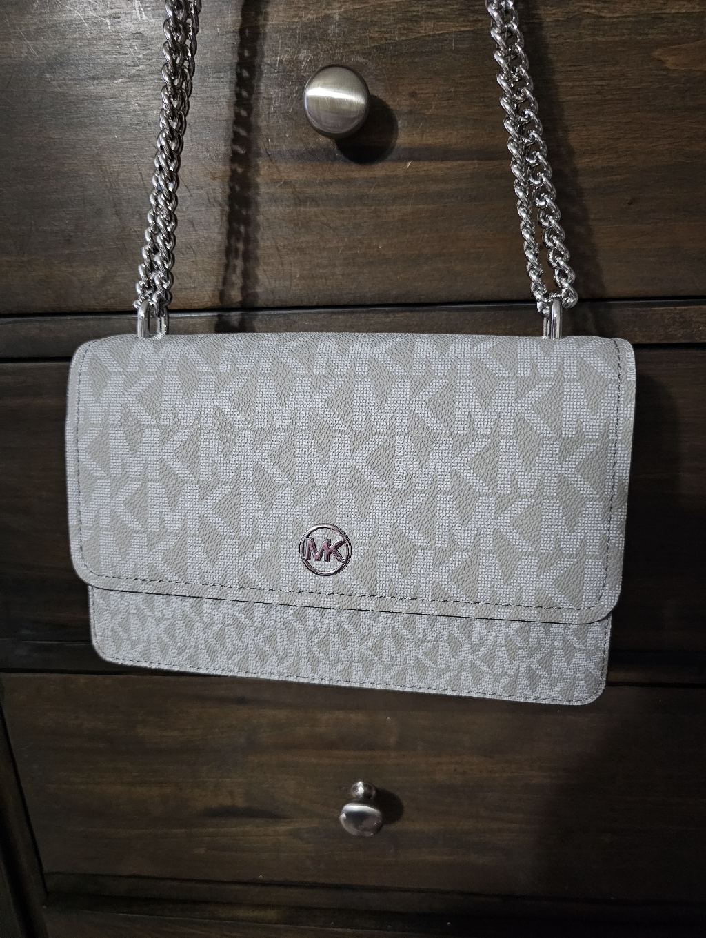 Michael Kors Bags | Brand New W/Tags Never Used Michael Kors Light Gray Mk Logo Chain Crossbody Bag | Color: Gray/White | Size: Os
