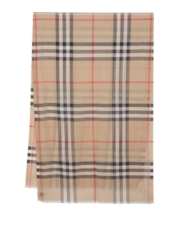 Giant Check Wool And Silk Blend Scarf - Natural - Burberry Scarves