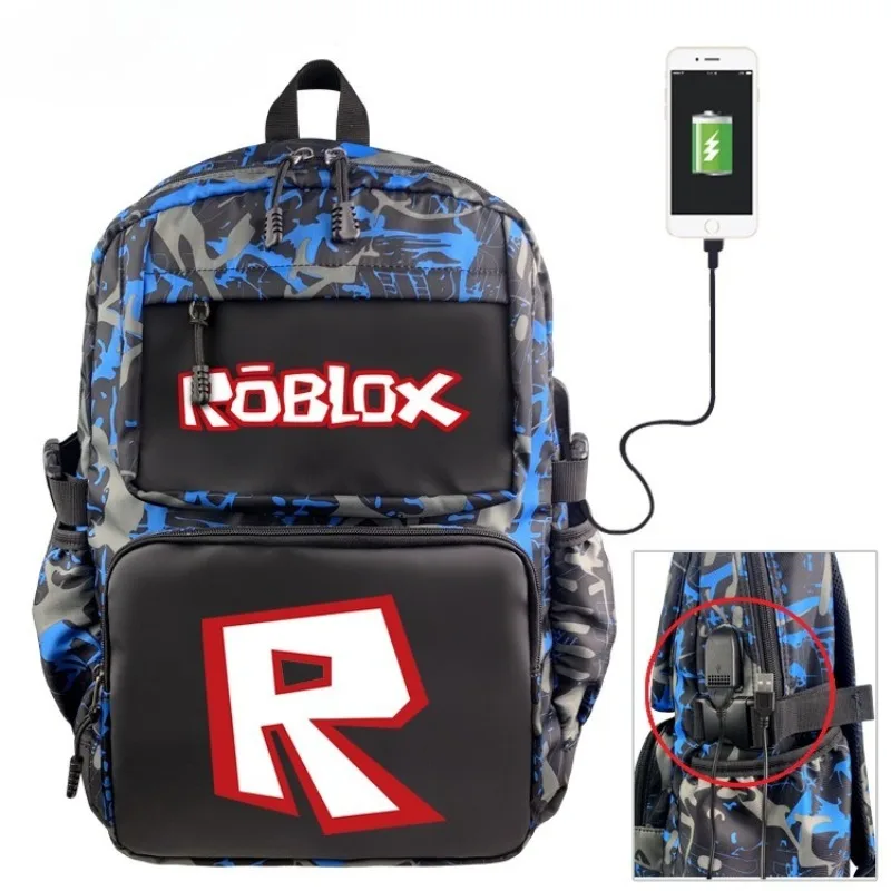 Roblox – nouveau sac d'école multifonction pour enfants, sac d'école à chargement USB, sac à dos de dessin animé, grande capacité, en Nylon, étanche, pour étudiants
