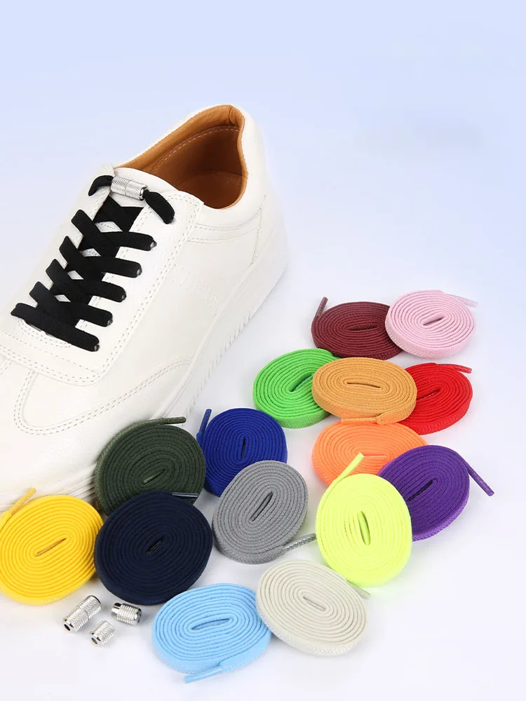 Schnürsenkel ohne Binden mit Metallblumen-Kapselschnalle, elastische flache Schnürsenkel für Sneaker, Einheitsgröße für Kinder und Erwachsene Image