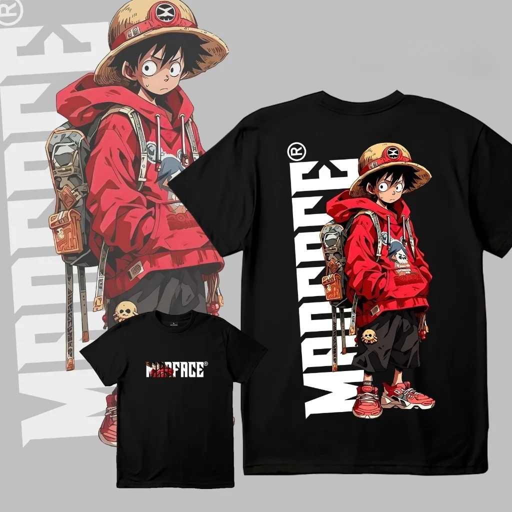 Sommer 2026 One Piece Luffy „Cool Street“ Trendiges Design 100% Reine Baumwolle Bedrucktes Lockeres T-Shirt für Erwachsene und Kinder Y2k Image