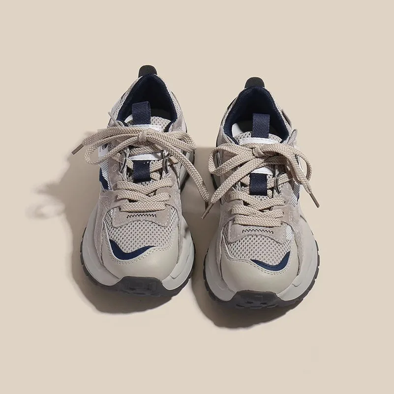 Sportschuhe für Damen 2026 Frühling Vintage Vielseitige Dicksohlige Mesh-Waffelschuhe für Frauen