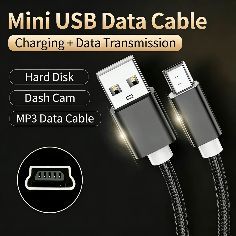 NNBILI USB-A-auf-Mini-USB-Kabel, schnelles Daten- und Ladekabel, Mini-USB-Kabel für MP3-, MP4-Player, Auto-DVR, GPS, Digitalkamera, HDD, Mini-USB, 1 m/2 m Image