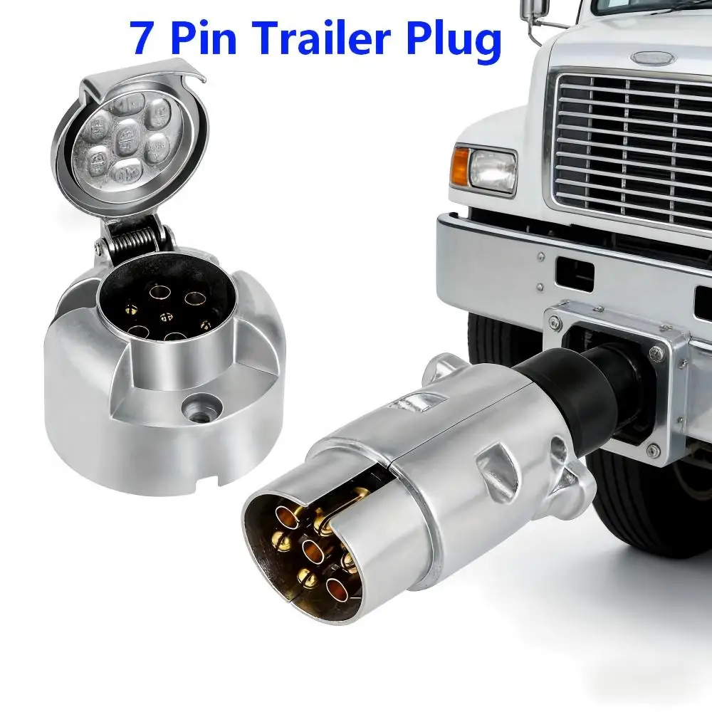 1 Stück 7-polige Anhängersteckdose 12V Anhänger-RV-Steckdose Auto-LKW-Anhängerkupplungsanschluss aus Aluminiumlegierung für EU-Stecker Image