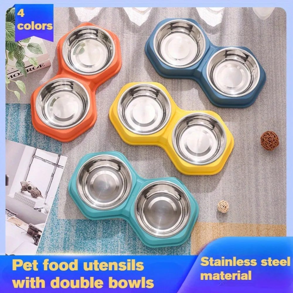 Doppelnapf-Futterstation für Haustiere mit rutschfester Basis, aus robustem PP und Edelstahl, leicht zu reinigen, Futter- und Wasserschale für Katzen und Hunde Image