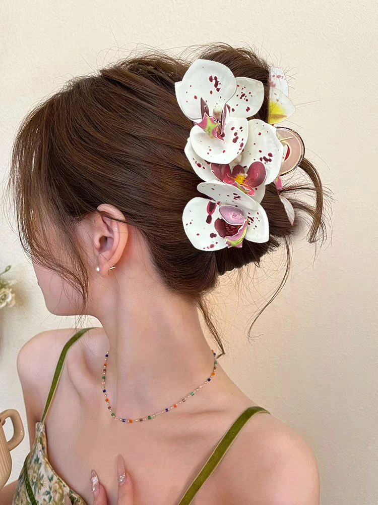 AWAYTR Simulierte Blumen Haar Klaue Clips Rhododendron Krabben Klaue Pferdeschwanz Haarspange Mädchen Shark Clip Frauen Haar Zubehör Image