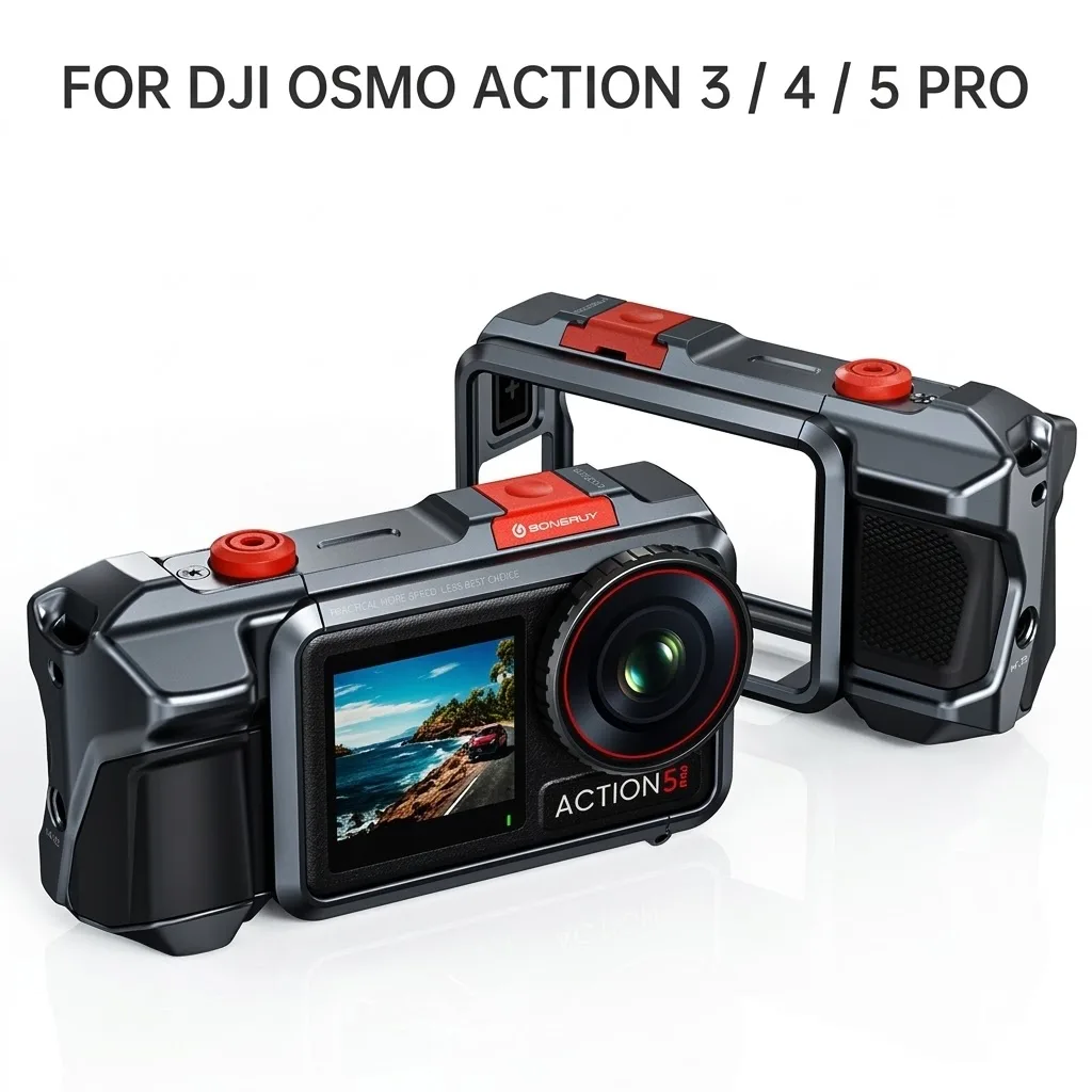 Aluminiumlegierungs-Käfigrahmen für DJI Osmo Action 3/4/5 Pro, Gehäuse mit Griff, Vlog-Aufnahmegriff, Kamera-Zubehör mit Fallschutz Image
