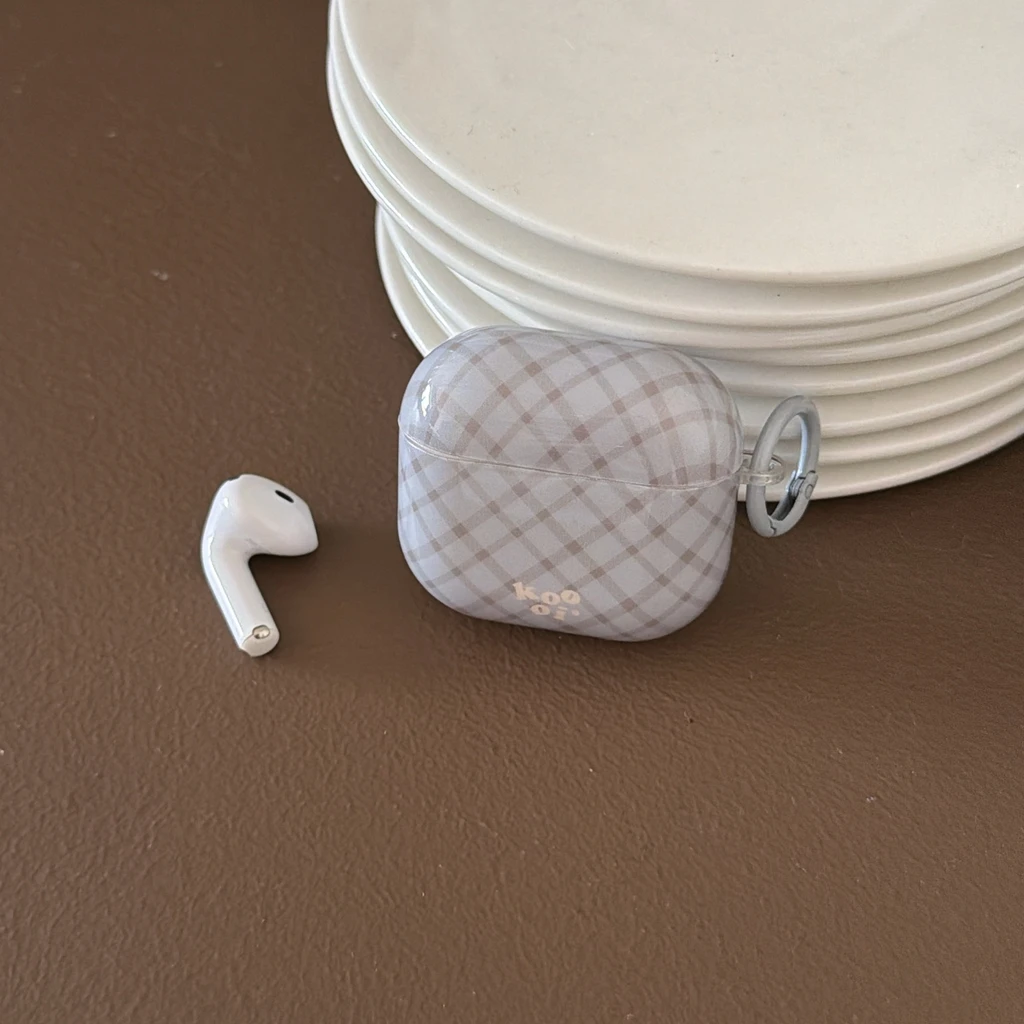 Einfache Koreanische Grau-Blaue Diamantgitter-Muster Glänzende Oberfläche Kopfhörer-Schutzhülle für AirPods1 oder 2 3 4 Pro2 Pro3 Image