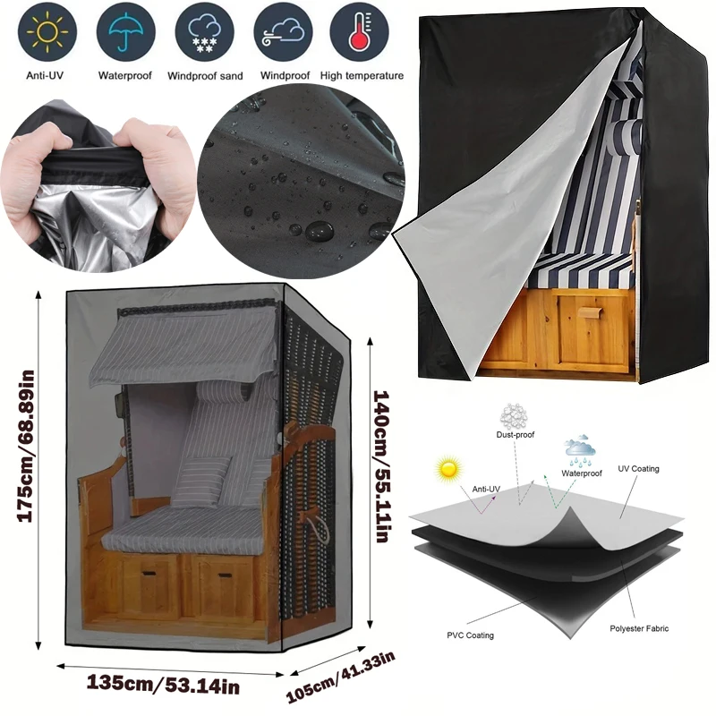 210D Schwarze Outdoor-Strandstuhl-Abdeckung, Wasserdichte Garten-Schaukelstuhl-Abdeckung, Langlebiger Gartenmöbel-Schutz