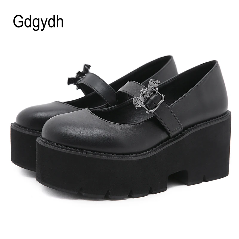 Gdgydh Vintage Lolita Bat Plattform Mary Jane Schuhe Frauen Block Heels Gothic Punk Stil Schwarz Frauen Pumpen Plus Größe 43 drop Schiff