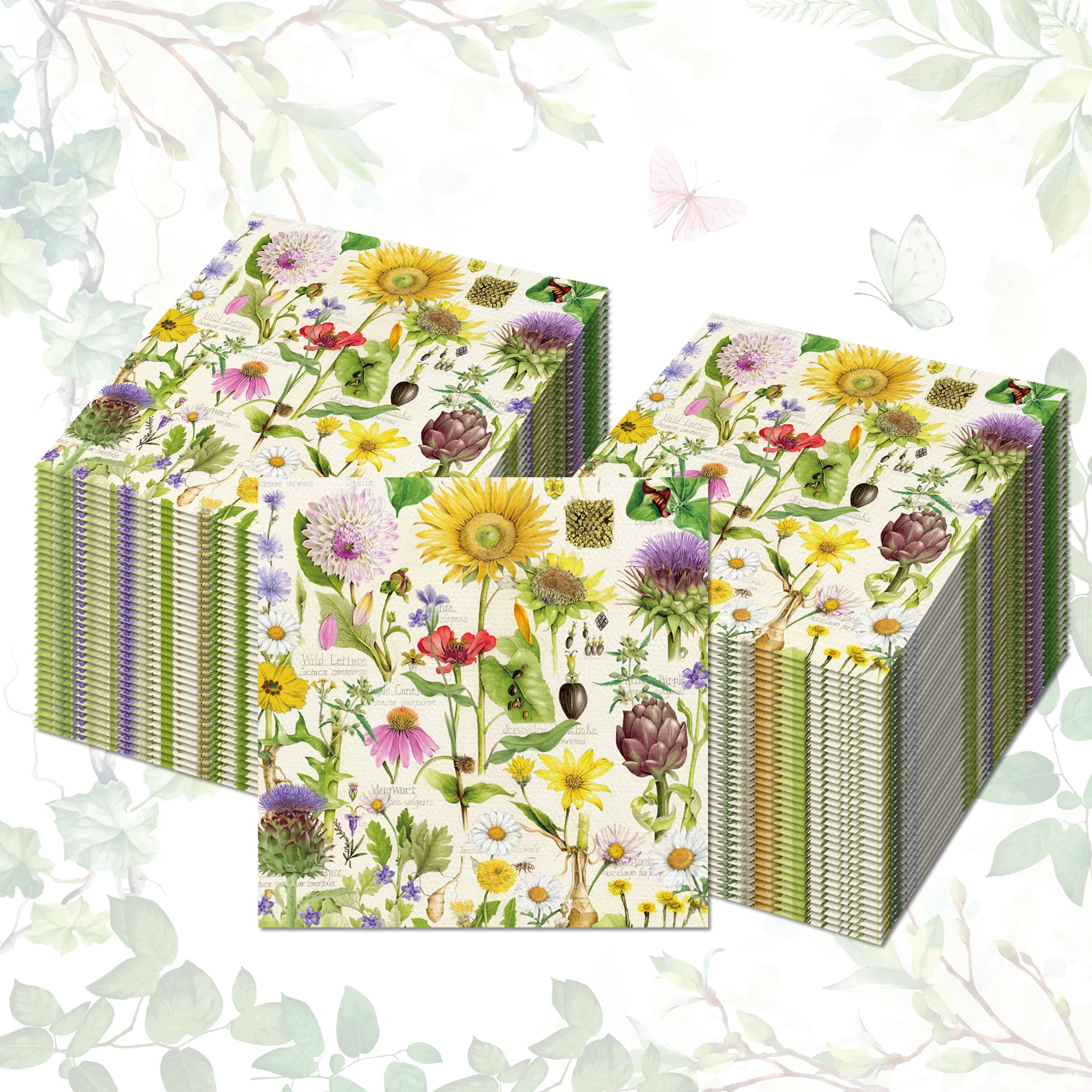 20/40/60 Stück Servietten mit wilden Sonnenblumen, Papier für Geburtstagsdekoration mit wilden Blumen, für Hochzeitsdekoration, Partyzubehör Image