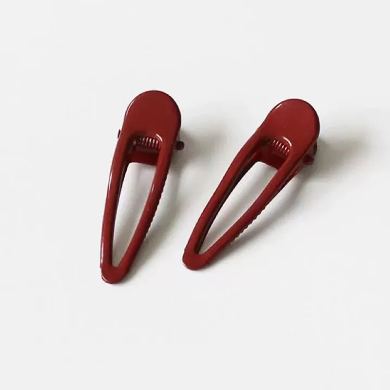 2er-Set: Elegante, minimalistische, weinrote ovale Entenschnabel-Haarspange für seitliches Haar – Vielseitiges Haarband für den Alltag Image