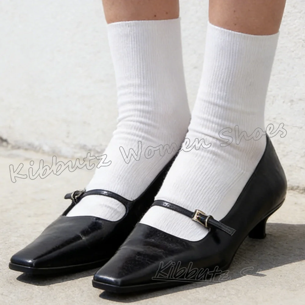 Mary Jane Pumps Gürtelschnalle Leder Karree Kitten Heels Einfarbig Damen Schuhe Mode Bequem Sexy Elegant Neuheit Neu