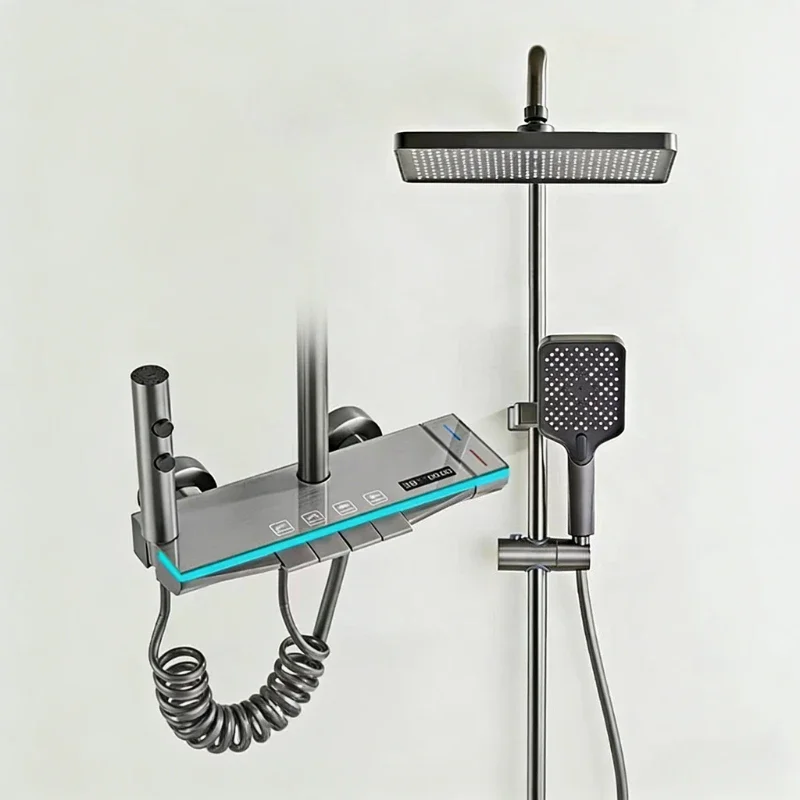 Vier Wege Wasser Outlet Badezimmer Dusche System Set Smart Digital Dusche Wasserhahn Komplette Set Temperatur Display Regen Dusche Set