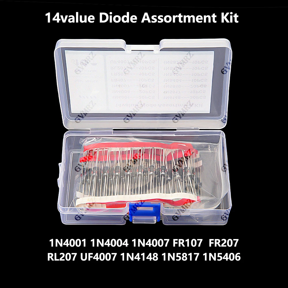 14Value 200-teiliges Sortiment an Schalttransistoren und Dioden mit Box, Fast Recovery, Gleichrichter- und Schottky-Dioden 1N4001 1N4004 Image