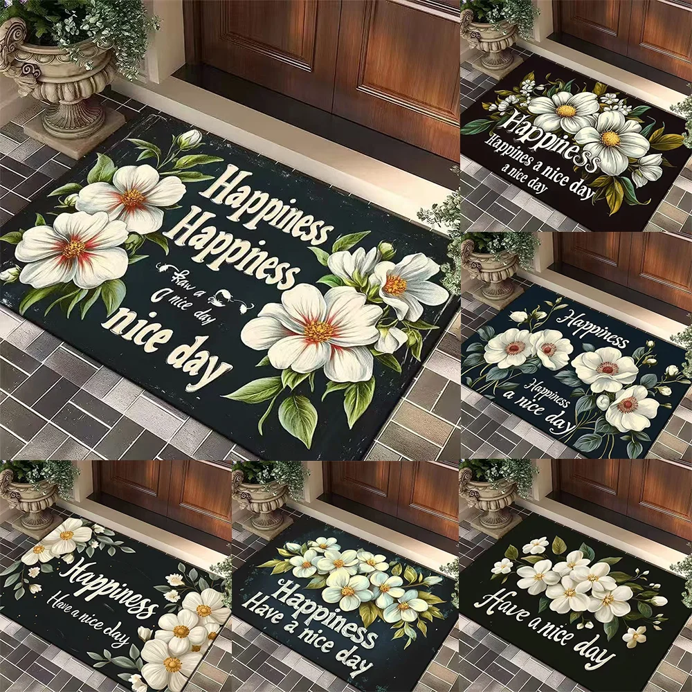 Weiße Bodenmatte mit Gänseblümchen-Blumenmuster, Willkommensmatte, Küchenteppich, Badezimmer-Eingangsmatte, rutschfeste Matte, Türmatte für drinnen und draußen Image