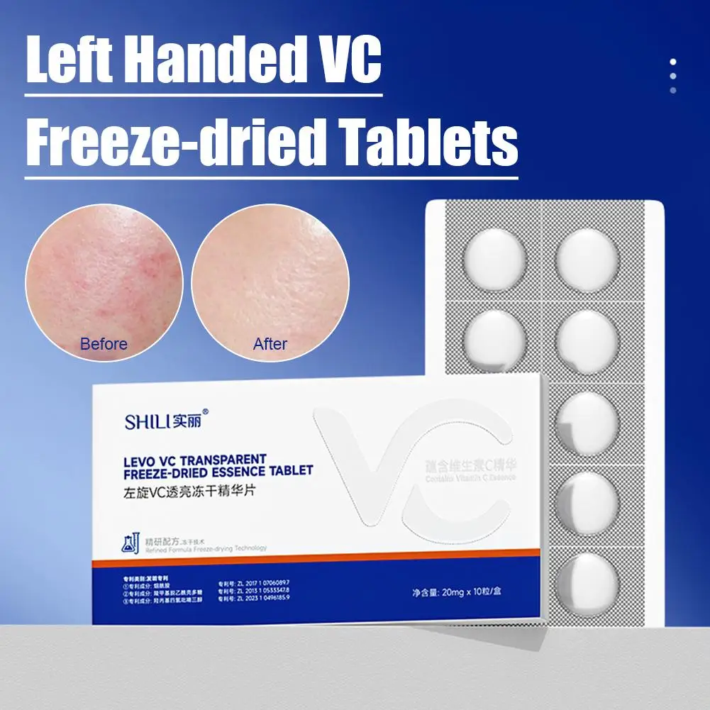 LEVO Vitamin C Gefriergetrocknete Essenz-Tabletten Aufhellende Straffende Feste Essenz-Pads Tiefenhydratation VC Hautpflege 10/30 Stück Image
