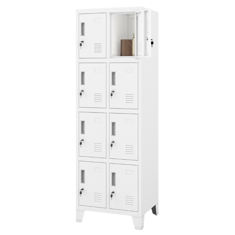 Jan Nowak Schließfachschrank Spind ROBERT 8 Fächer Etikettenhalter Lüftungsschlitze Wertfachschrank Umkleideschrank Metall Kleiderspind 172x55,9x45cm Weiß Image