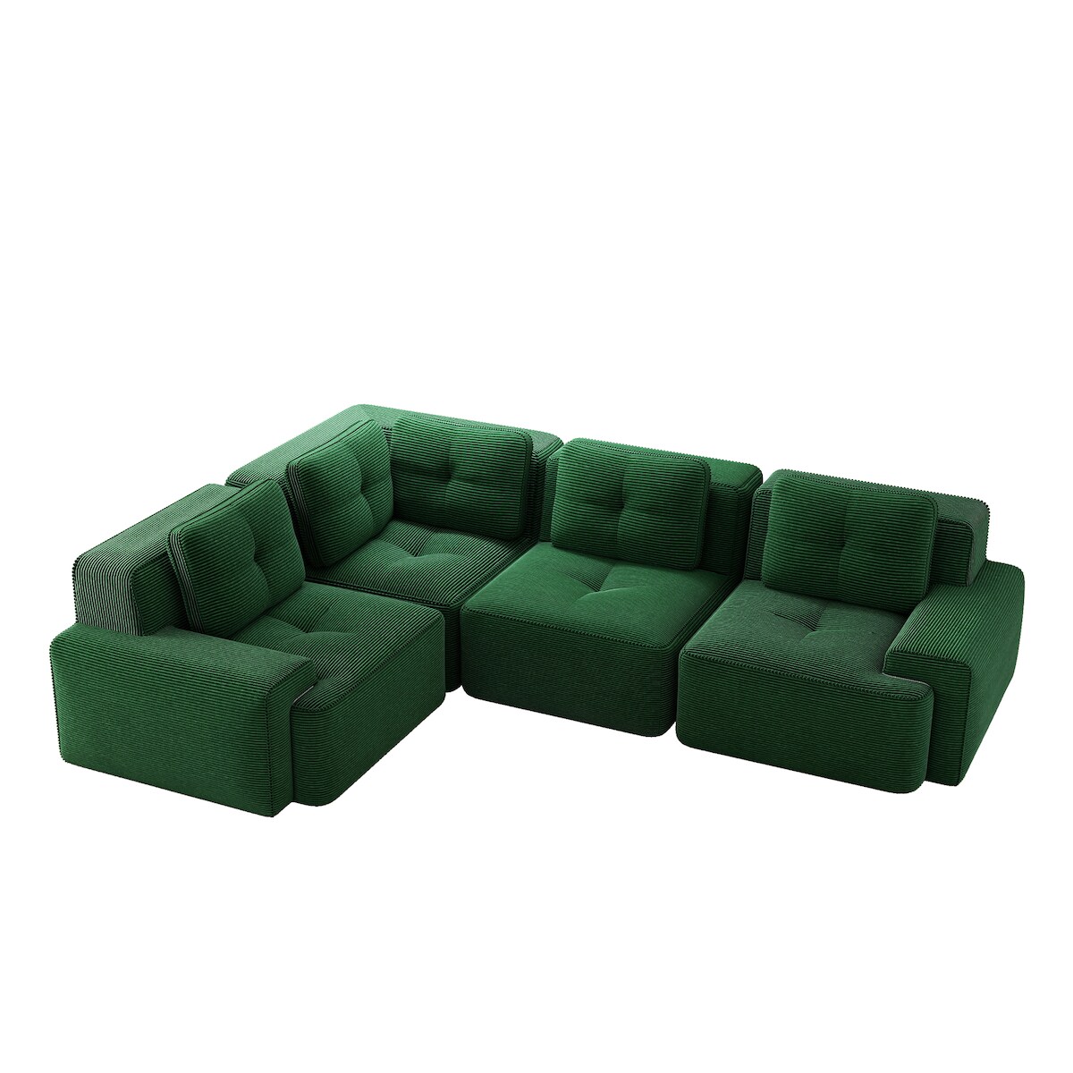 Merax 3-Sitzer Modulares Ecksofa, Cloud Sofa Cord rahmenlos, Lounge Sofa bodennah, mit breiten Armlehnen, Grün Image
