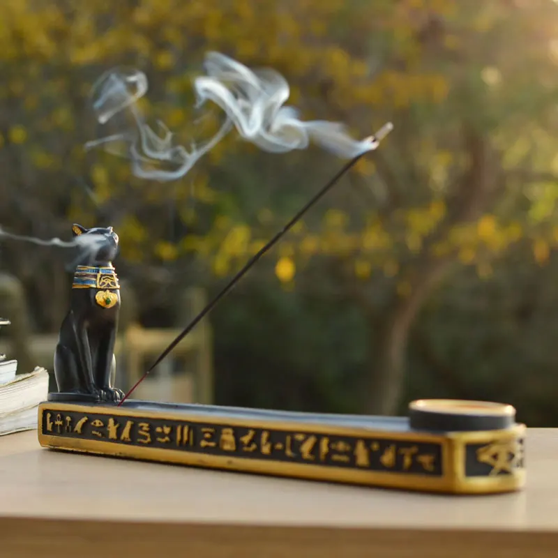 Bruciatore d'Incenso a Forma di Gatto Egizio Antico, Ornamenti Bastet e Anubis, Decorazioni per Interni Domestici