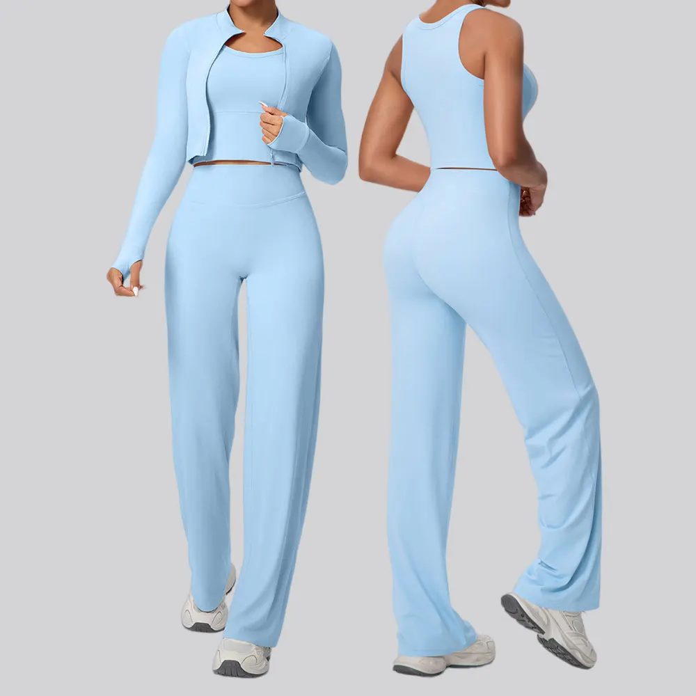 Ensemble de yoga 2/3 pièces pour femme, tenue de sport, survêtement de course, vêtements d'entraînement, soutien-gorge de sport à manches longues, vêtements de yoga